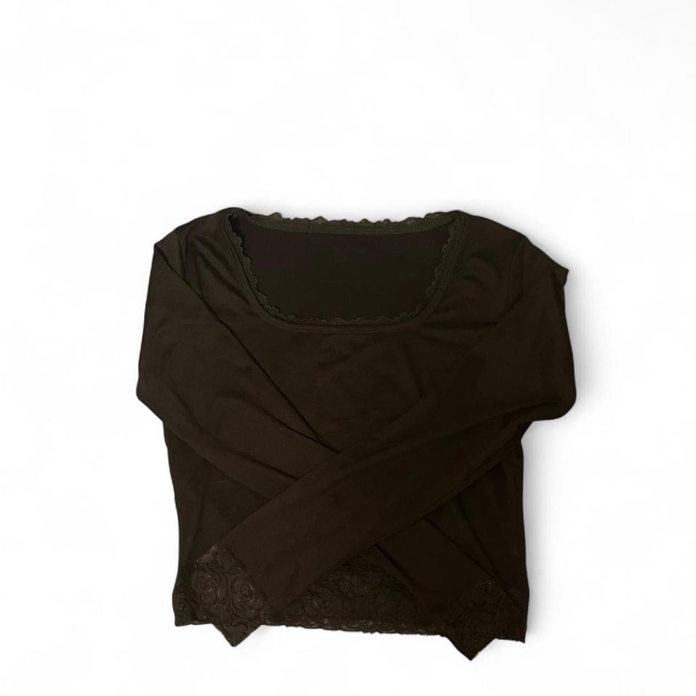 Shein brown L lace cropped top